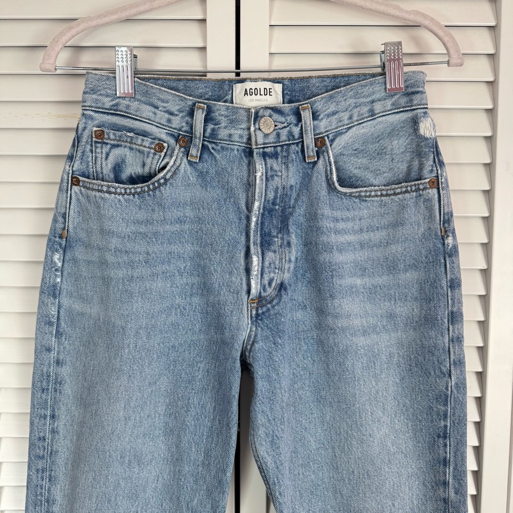AGOLDE Lana Straight Leg Ankle Raw Hem Blue Jean Distressed Edges Size 25 - Picture 3 of 12
